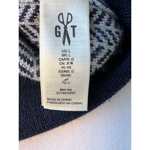 Goodthreads Men's Size L Wool Blend Striped Sweater Navy Blue Pullover Winter - Picture 3 of 9